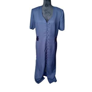 Sophia Rose Women's Size 18 Navy Blue Full Button Front Maxi Dress, Vintage